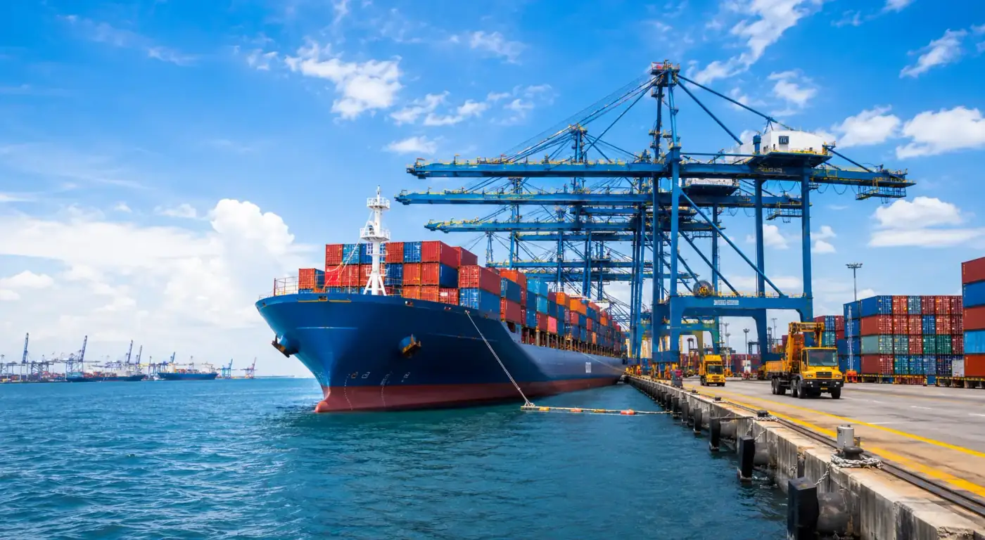 Cargo ship at an international container terminal
